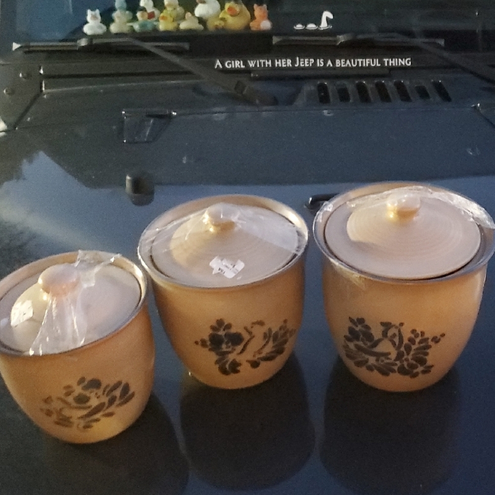 Set of Three Floral Canisters with Lids
